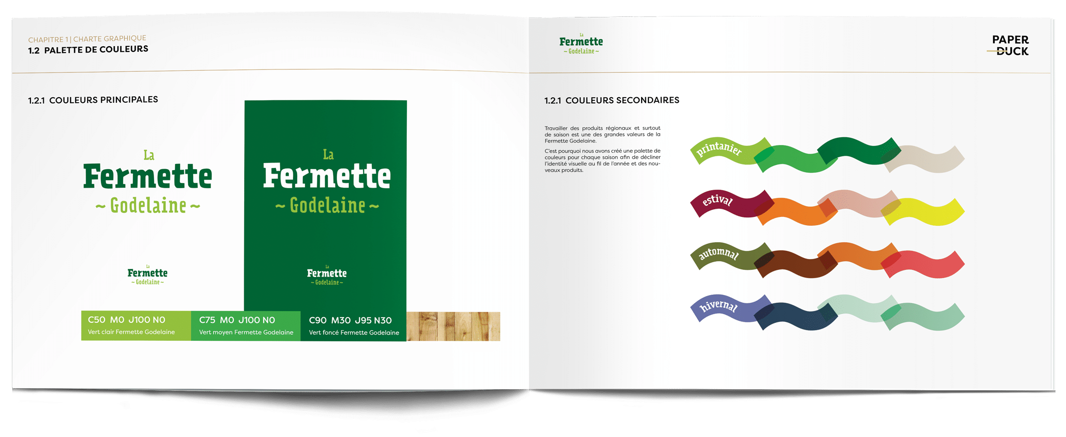 FG-etude-couleur présentation logo fermette godelaine et codes couleurs