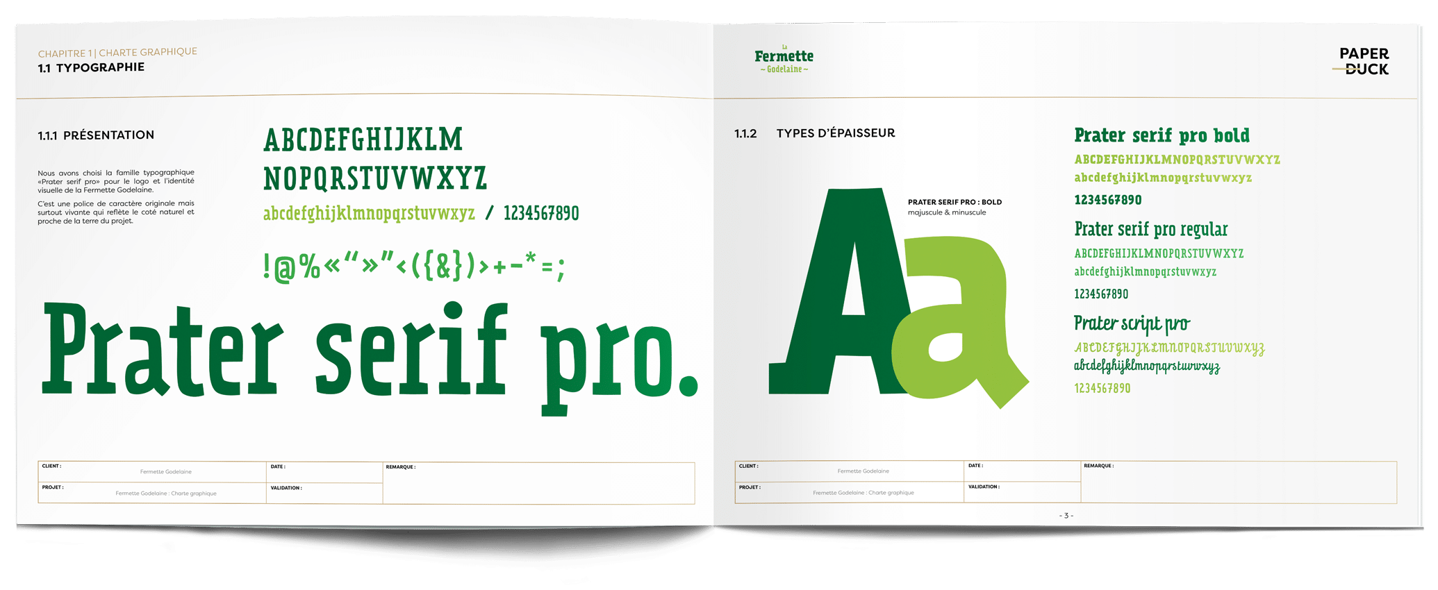 FG-etude-typo charte graphique de la société fermette godelaine