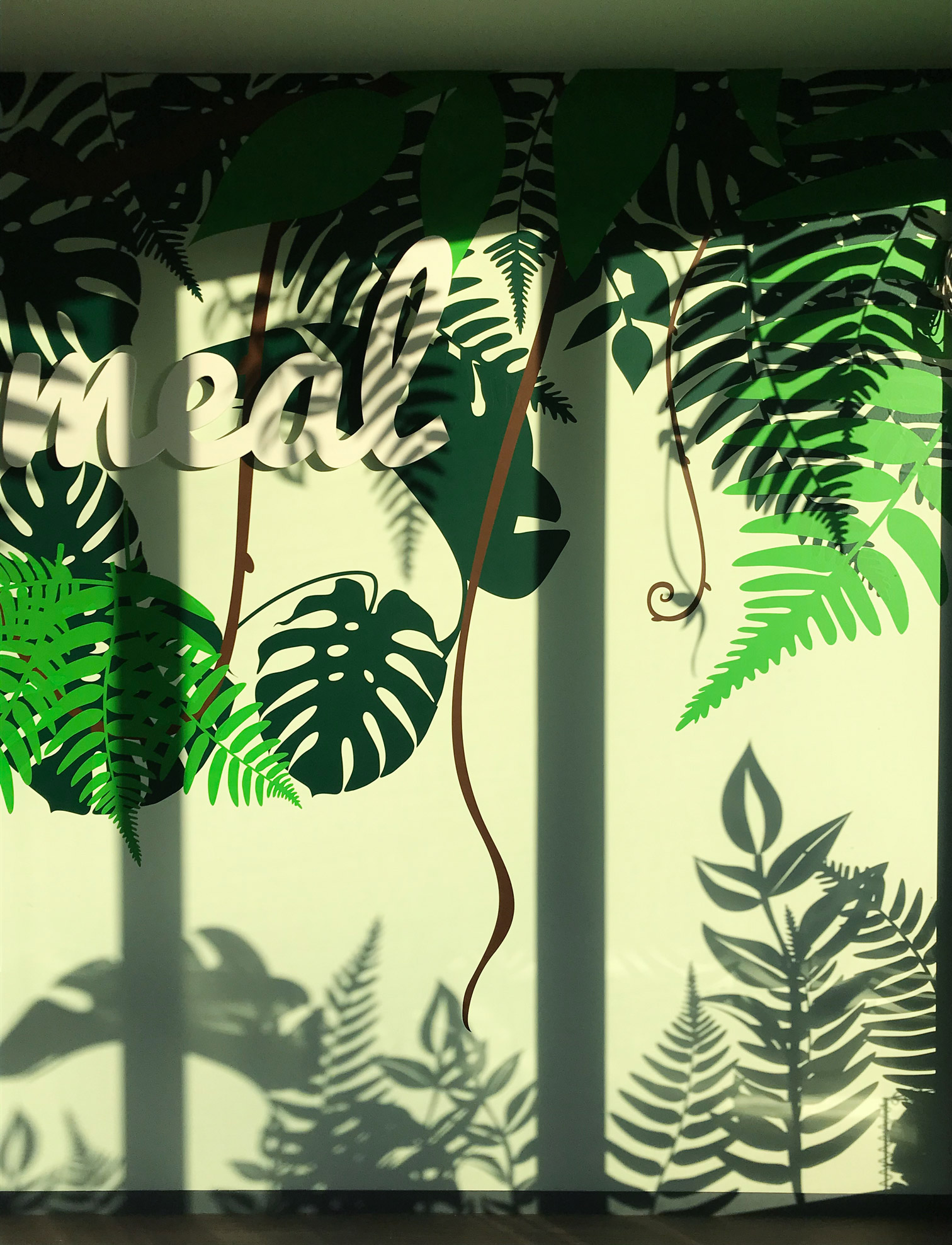 ambiance jungle avec ombre projetée couché de soleil