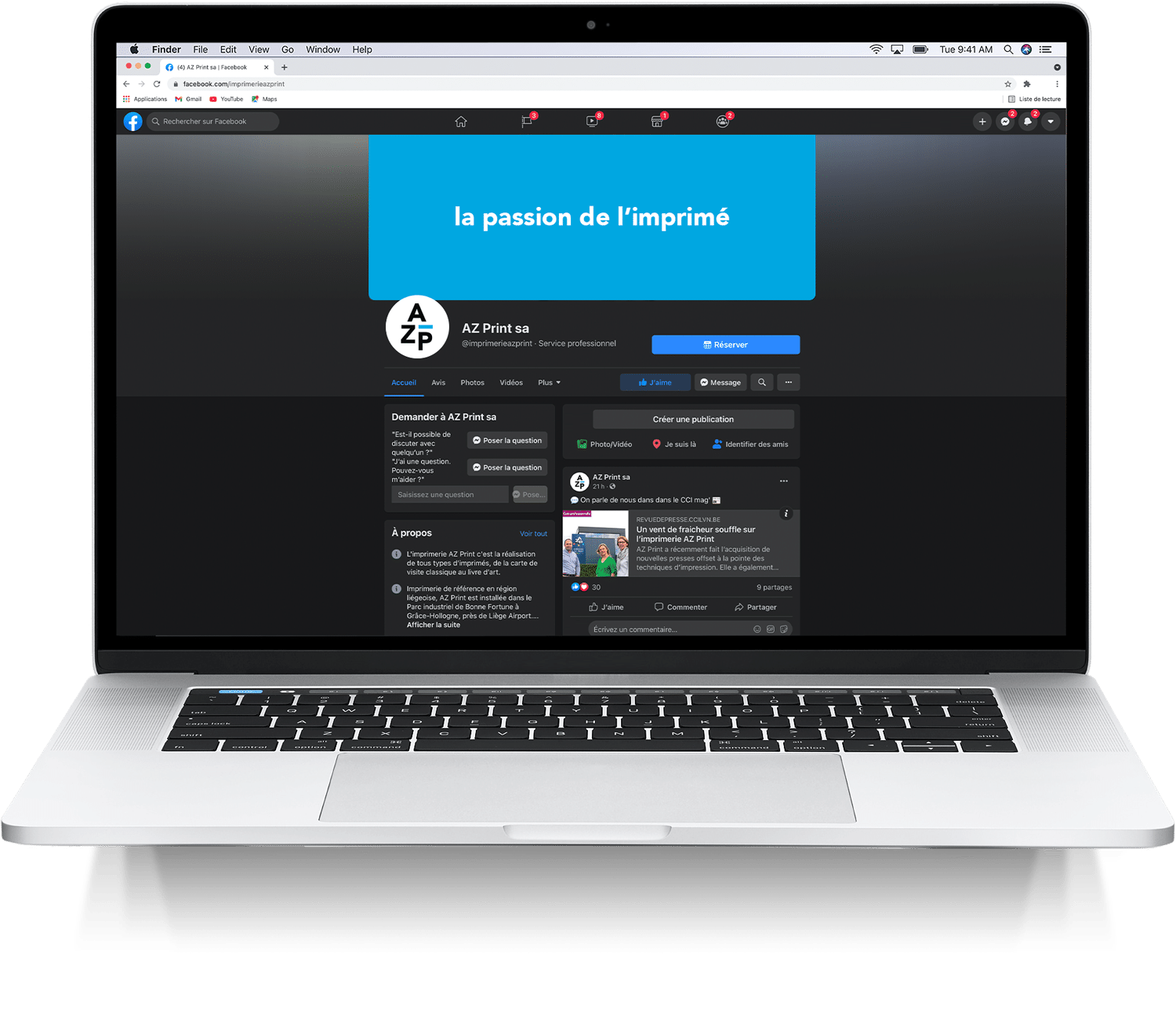 simulation de la page facebook d'AZ Print