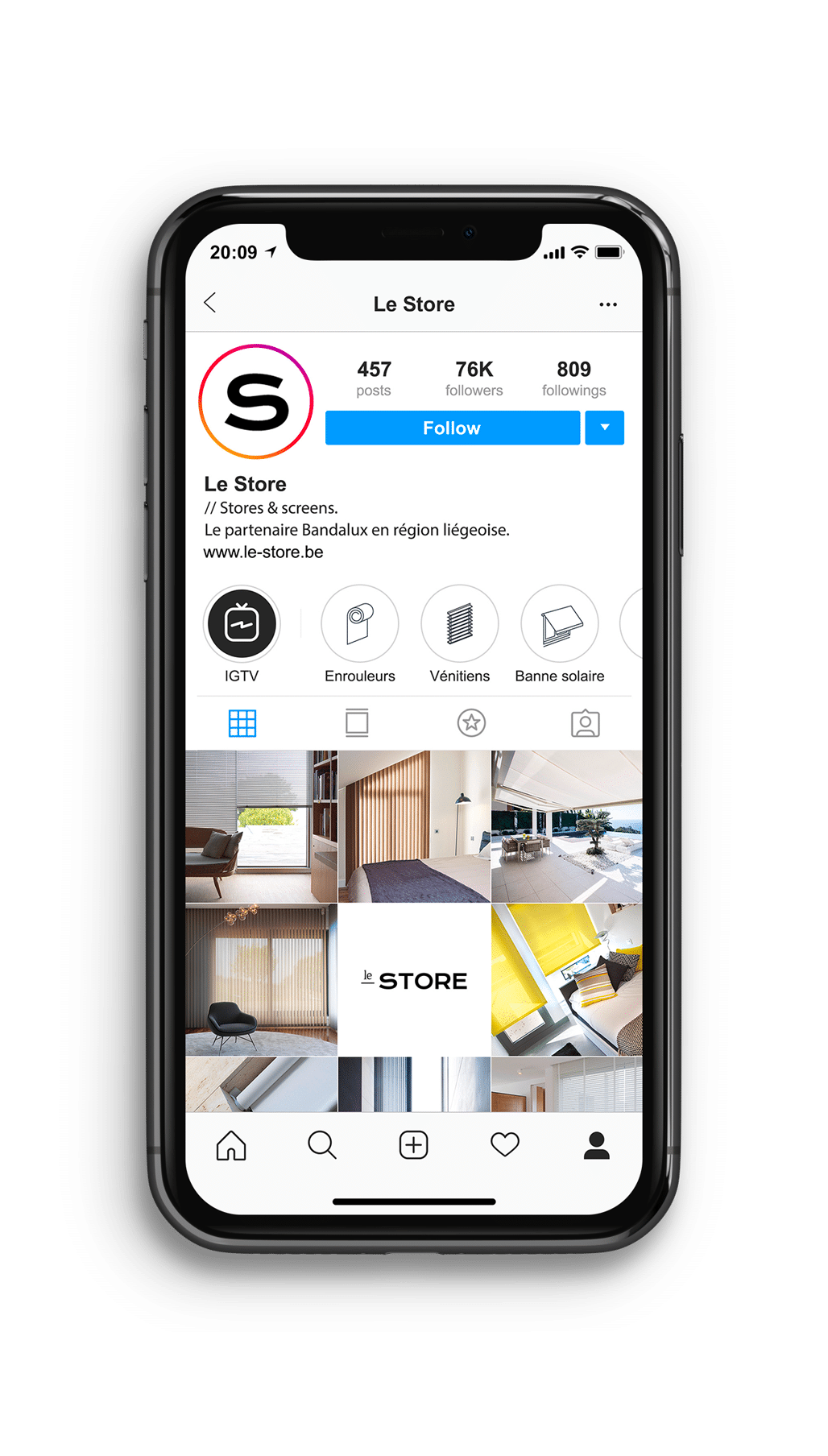 visuel de la page instagram "le store" en version mobile