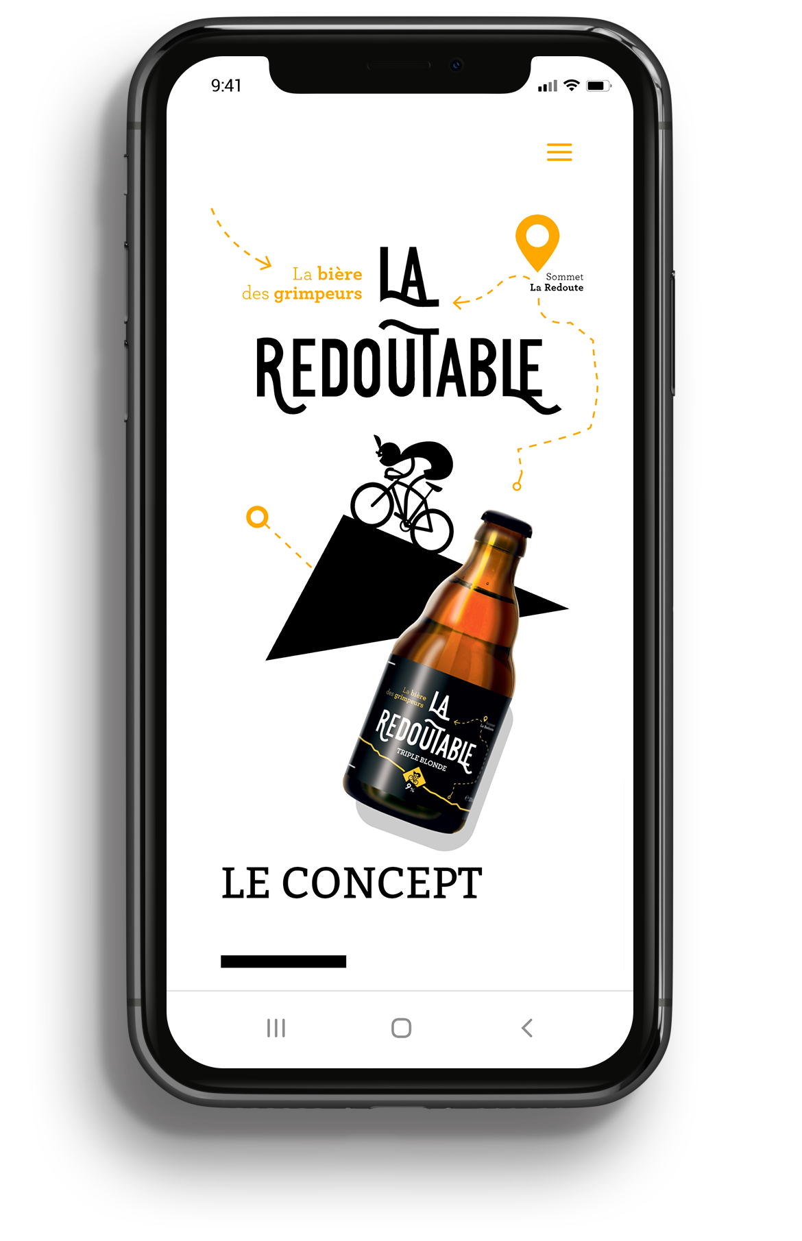 Mockup d'une iphone avec la page d'accueil du site de La Redoutable en version mobile