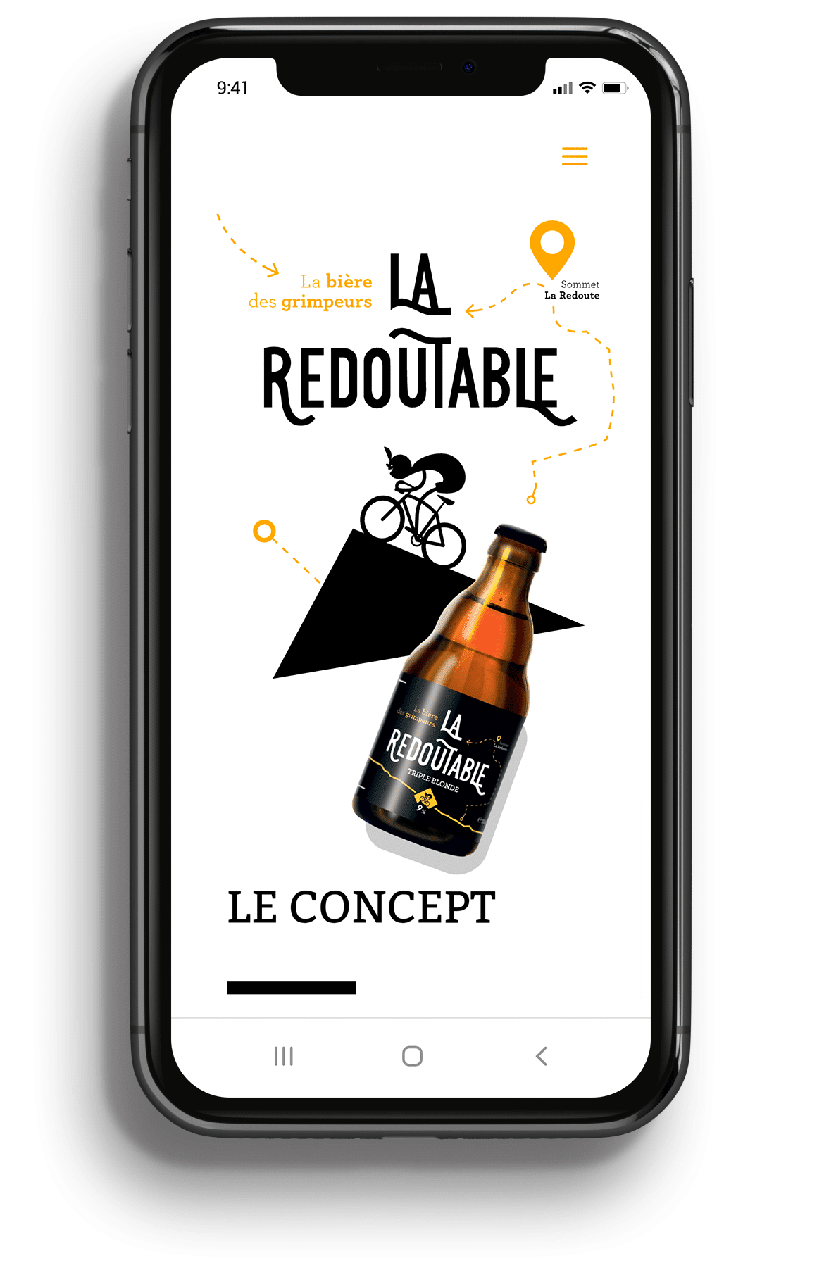 Mockup d'une iphone avec la page d'accueil du site de La Redoutable en version mobile