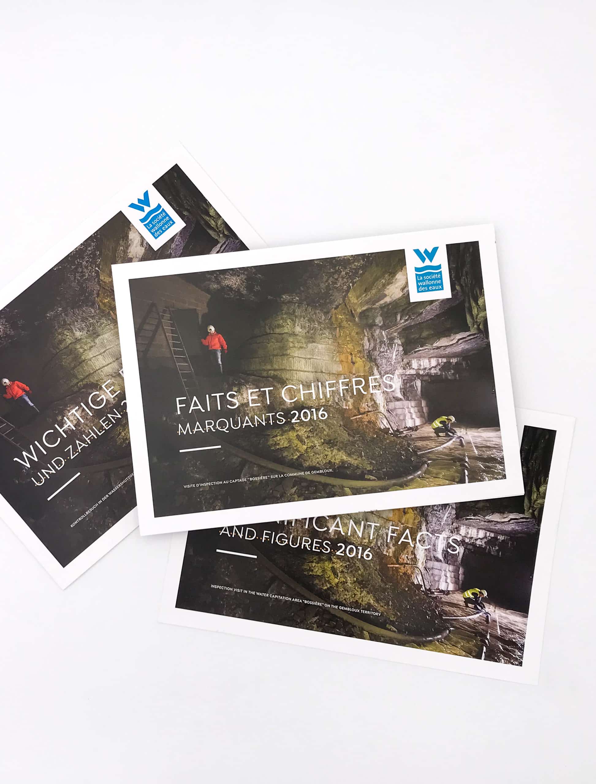 photo prise du haut de trois exemplaires de la brochure "faits et chiffres" qui accompagnait le rapport annuel en 2016