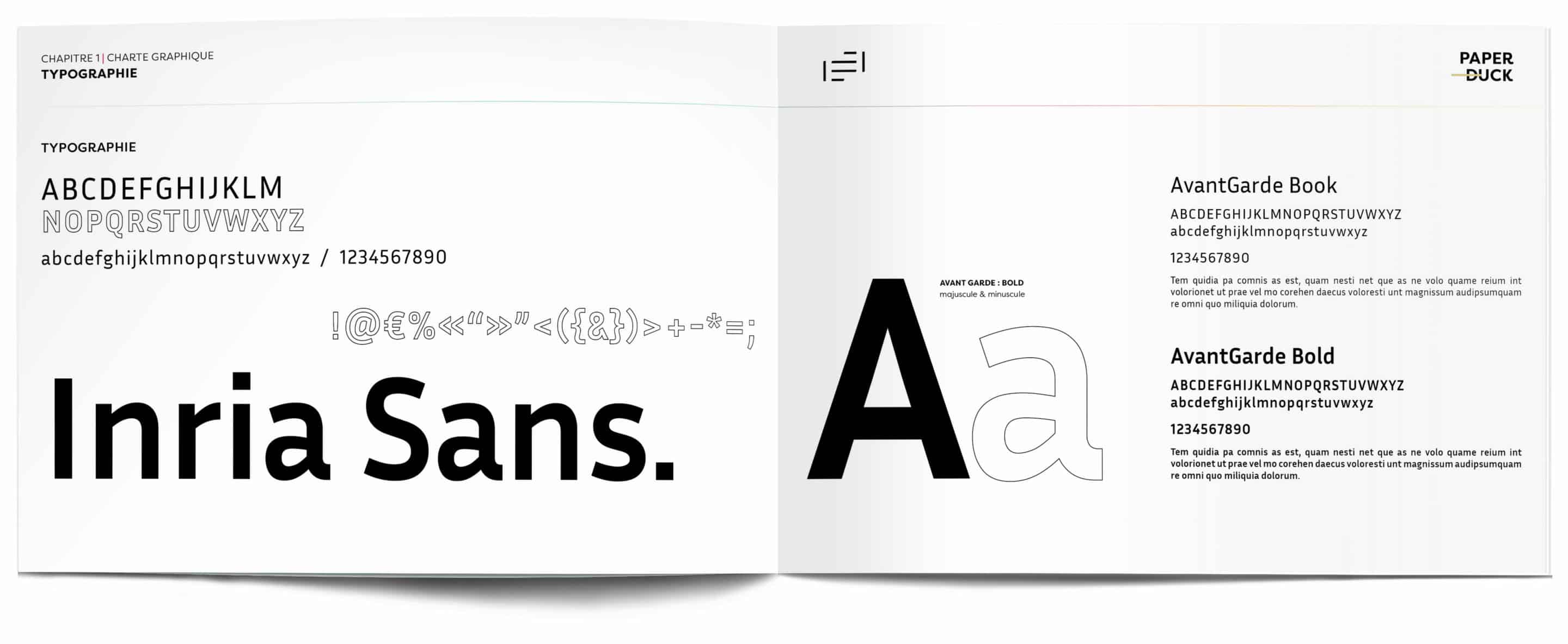 double page du dossier de présentation de la charte graphique signalétique du Legiapark