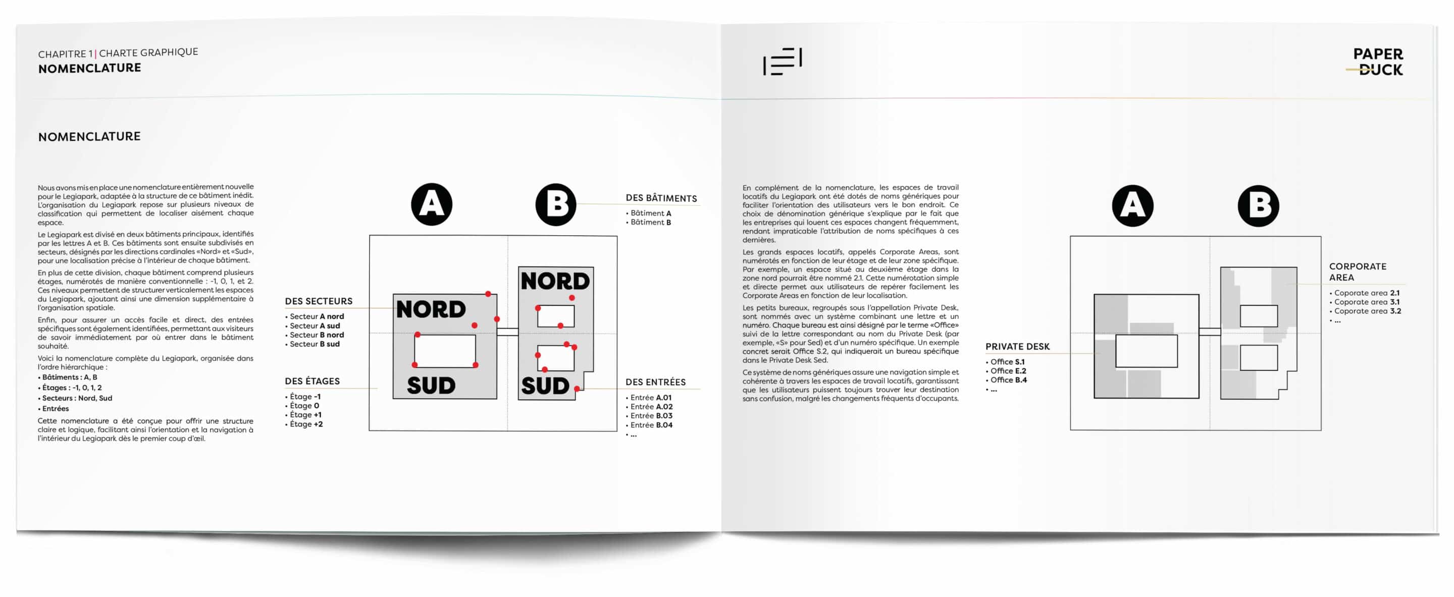 double page du dossier de présentation de l'étude signalétique du Legiapark