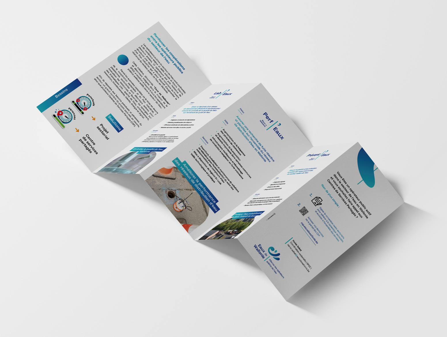 Photo du dépliant mise en page par paper Duck pour Eaux de Wallonie